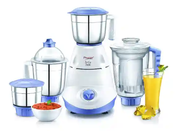  Prestige Iris 750 Watts Mixer Grinder with 4 Jars (3 Stainless Steel Jars + 1 Juicer Jar)|4 Super Efficient Stainless Blades